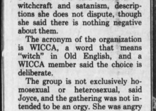 witchcraft and satanism, descriptions she does not dispute, though she said there is nothing negative about them...