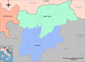 特伦蒂诺-上阿迪杰大区分为两个省，北部是博尔扎诺-上阿迪杰自治省，南部是特伦托省。