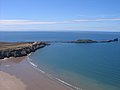 Worm's head. These shots taken by me flying a paraglider over Rhossili Down