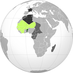 Dark green: French Dahomey Lime: Rest of French West Africa Dark gray: Other French possessions Darkest gray: French Third Republic