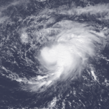 A satellite image of a tropical depression over the Central Pacific Ocean