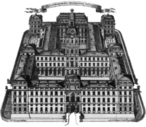 Copperplate engraving of the planned Residential Palace Darmstadt, partly realized