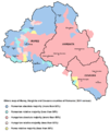 Ethnic map of Harghita, Covasna, and Mureş based on the 2011 data, showing areas with Hungarian (Székely) majority