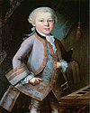 Wolfgang Amadeus Mozart in 1763, aged seven, at the start of the Grand Tour