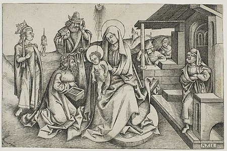 Adoration of the Magi, signed engraving