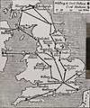 Image 34"Map of Air Routes and Landing Places in Great Britain, as temporarily arranged by the Air Ministry for civilian flying", published in 1919, showing Hounslow, near London, as the hub (from History of aviation)