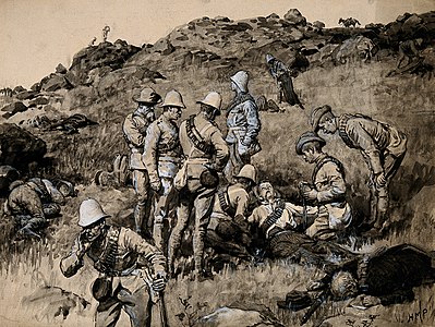 British soldiers tending the wounded Boers after a battle at Potgieter's Drift