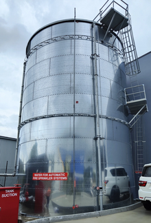 Image of Large Fire Water Storage Tank Made From Galvanised Steel. Image Taken by Water Systems Australia (www.wateraus.com.au) During an Annual AS1851-2012 Inspection.