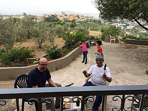 Father and son having good times in the town of Nmairiyeh