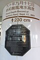 A memorial plaque with a demarcation of the record flood levels of Typhoon Nari on Taipei Main Station