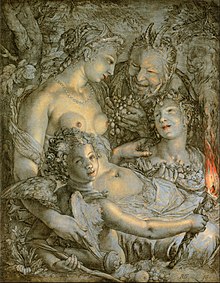 Hendrik Goltzius, 1600–03, Sine Cerere et Libero friget Venus (Without Ceres and Bacchus, Venus Would Freeze). c. 1600-1603, ink on canvas, Philadelphia Museum of Art