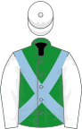 Green, light blue cross-belts, white sleeves and cap