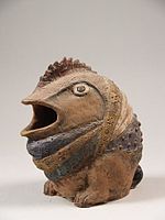 Sculpture in the form of a chick-like creature with polychrome decoration (1973)
