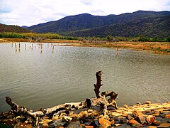 Pond, with mountains in background Dam