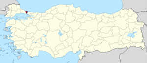 Istanbul (II) highlighted in red on a beige political map of Turkeym