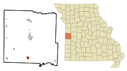里奇希尔在贝茨县及密苏里州的位置（以红色标示）