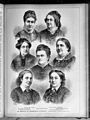 An 1883 illustration of several prominent feminists, including Marie Calm, Luise Otto-Peters, Jenny Hirsch, Lina Morgenstern, Henriette Goldschmidt, Auguste Schmidt, and Anna Schepeler-Lette