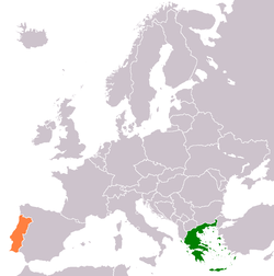 Map indicating locations of Greece and Portugal