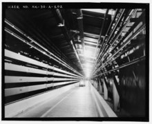 Utility passageway between two buildings of a Ballistic Missile Early Warning System site in Alaska.