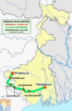 Lalmati Express (Howrah–Purulia) via Tatanagar route map