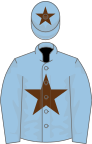 Light blue, brown star on body and cap