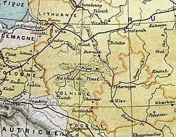 平斯克沼泽 (Marais de Pinsk)，1888 年法国地图，由 Pierre Foncin 绘制。