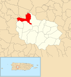 Location of Portillo barrio within the municipality of Adjuntas shown in red