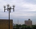 A terrace has a view of the CN Tower