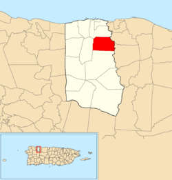 Location of Zanja within the municipality of Camuy shown in red