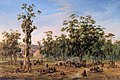 Image 54An Aboriginal encampment near the Adelaide foothills in an 1854 painting by Alexander Schramm (from Aboriginal Australians)