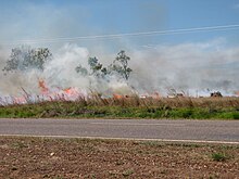 A bushfire by an Adelaide River roadside in 2010.