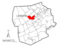 Map of Luzerne County highlighting Plymouth Township