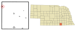 劳伦斯在纳科尔斯县及内布拉斯加州的位置（以红色标示）