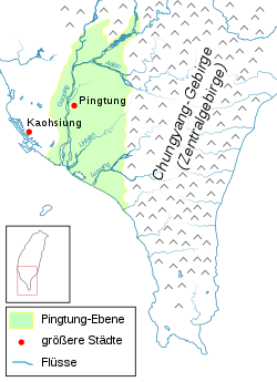 Pingtung Plain (colored green)