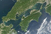 A satellite picture of the Setouchi region, which Serpentcoil Island is based on.