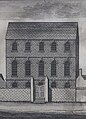 Mary Mercer's hospital taken from Charles Brooking's map of Dublin of 1728 which was built on the old church grounds of St Stephen