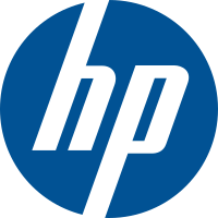A dark blue circle with the stylized italic letters "hp" on it