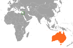 Map indicating locations of Israel and Australia