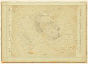 John Quincy Adams during his final hours of life. Scanned from the original pencil sketch of 1848.