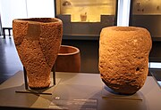 Limestone and basalt mortars, Eynan, Early Natufian, c. 12,000 BC