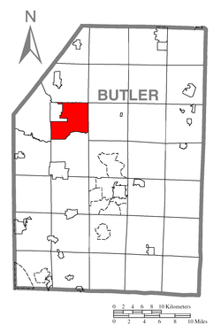 Map of Butler County, Pennsylvania highlighting Brady Township