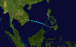 热带风暴红霞的路径图