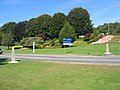 International boundary markers (the columns at each side of the road) at Peace Arch Park, from the United States side.