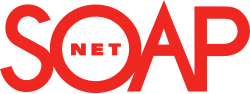 A red word "SOAP" with a red word "NET" inside the letter "O"