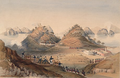 The storming of Chuenpi, 7 January 1841. Artist: Lt Frederick J White, RM.