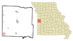 休姆在贝茨县及密苏里州的位置（以红色标示）