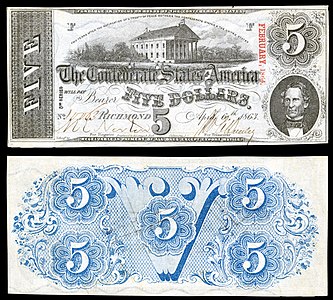 $5 (T60) Virginia State Capitol, C.G. Memminger Keatinge & Ball (Columbia, S.C.) (7,745,600 issued)