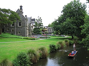 Canterbury Provincial Council Buildings (with Avon River punter in foreground)
