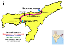 Donyi Polo Express (Guwahati – Naharlagun)Route map