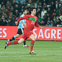 Hélder Postiga playing for Portugal against Argentina in 2011